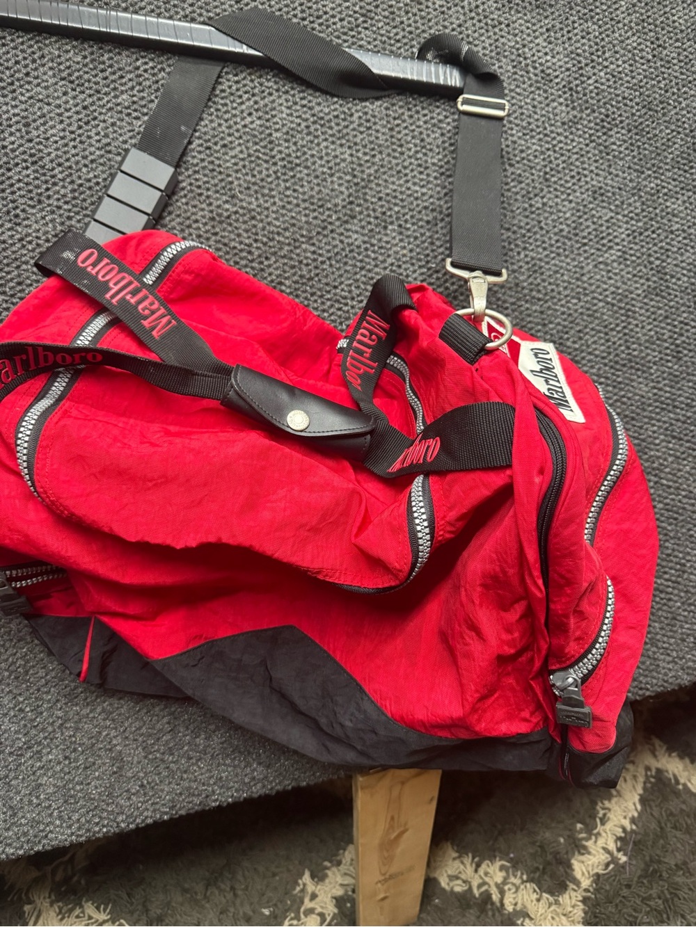 Vintage Marlboro Red and Black Nylon Duffel Bag - Men's Travel Bag